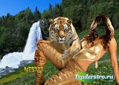 Шаблон для фотошопа - C тигром у водопада