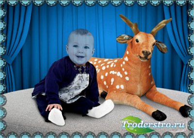 Детский шаблон для фотошопа - Ребёнок и олень