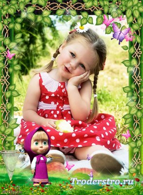 Детская рамка с Машей из мультфильма Маша и Медведь - Маша и бабочки