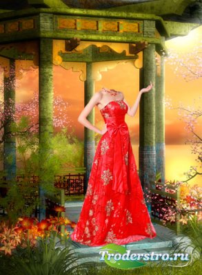 Шаблон для фотошопа Красавица с Востока в красном платье