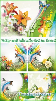       / Backgrounds with butterflies and flowers in vector