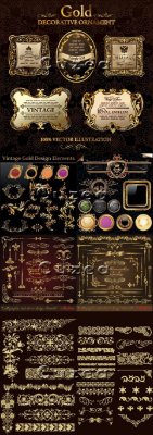 Mega set - Calligraphic vintage gold elements vector, part 2
