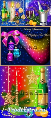 Новогодний  декор - шампанское с бокалами в векторе