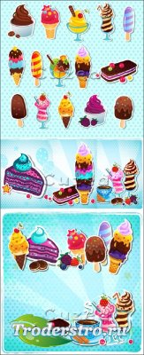Vector various grades of ice cream, desserts and sweets