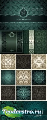 Vintage backgrounds with gold elements in green tone in a vector
