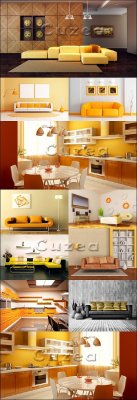 Modern design of the apartment with prevalence of yellow color - Stock phot ...