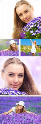       | The lovely girl with a lilac bunch of flowers - Stock photo