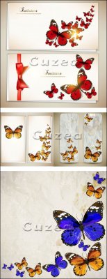         | Iinvitation with butterflies in a vector