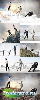  ,  | Business people pulling rope - Stock photo