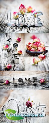     / Roses on a wooden background - Stock photo