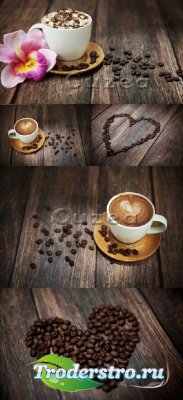  ,       / Cup of coffee on a wooden background - Stock photo