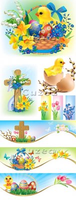      / Easter clipart  with a chicken in a vector