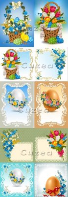   \ Vintage Easter spring cards with flowers in vector