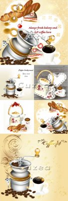   | Coffee and bread - vector stock