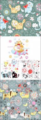       / The drawn cats and dogs for cards to birthday in a vector