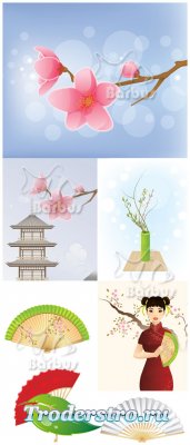 Tenderness of Japan / Нежность Японии - Цветы сакуры, веера, пагода