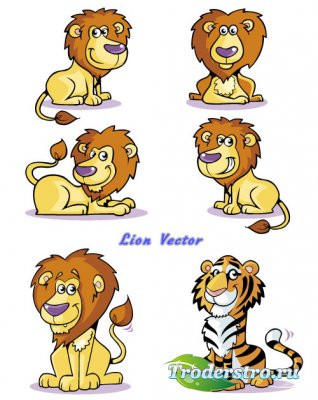 Lion and a tiger cub cartoon (Vector)
