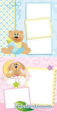 Baby frame with a bear and a bottle of milk with a pacifier (Vector)