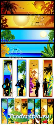 Tropical seascape and sunset banners /       ...