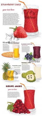 The drawn drinks, fruit and place for the text /  ,  ...