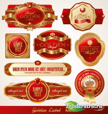 Red label with gold ornament (vector)