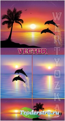     / Seascapes and the dolphins - Vector clipart