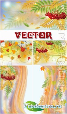      / Autumn background with a red sorbus - vector clipart