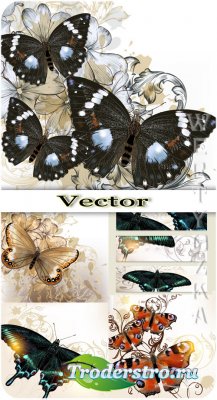      / Butterflies and backgrounds with flowers - vecto ...