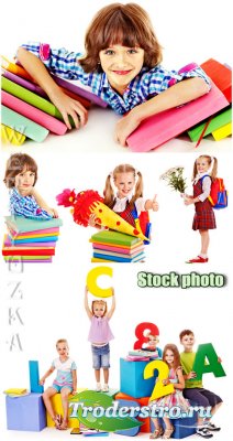 Девочки школьницы с книжками / Girls schoolgirl with books - Raster clipart