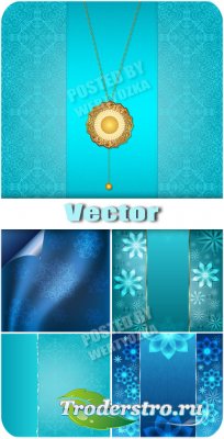     / Blue and turquoise background with floral patterns - vector