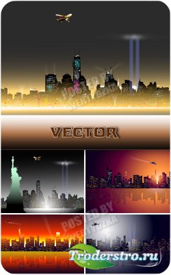     / Bright lights of the city at night - vector