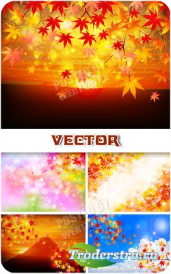      / Autumn background with yellow leaves - vector
