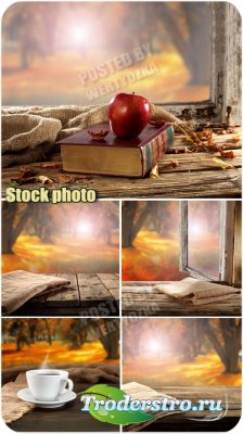     /  Autumn scenery outside the window - raster clipart