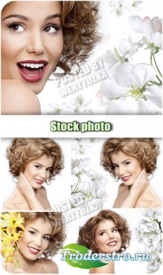     / Girl with spring flowers - stock photos