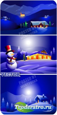      / Snowman and a wonderful winter night - vector stock