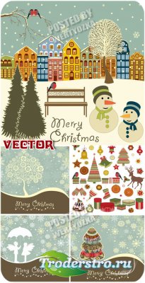      / Christmas background in retro style - stock vector