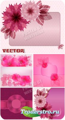       / Vector pink background with beautiful flowers