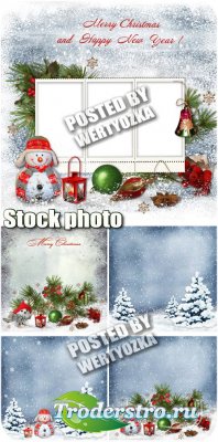      / Christmas background with christmas tree and a snowman - stock photos