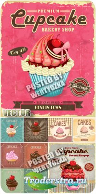 , ,  / Cupcakes, fruit, chocolate - stock vector