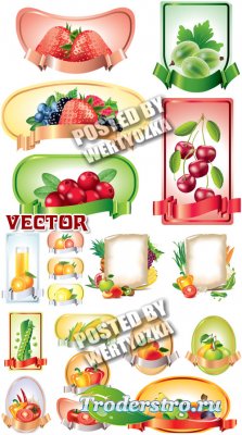       / Labels with fruits and vegetables - stock vector