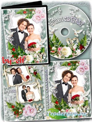 Свадебный набор из обложки, задувки на DVD диск и рамки - С днем свадьбы мы ...