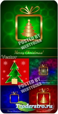      / Christmas background with golden christmas tree - stock vector