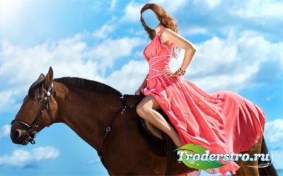 Шаблон женский - Девушка на коне в красивом платье 