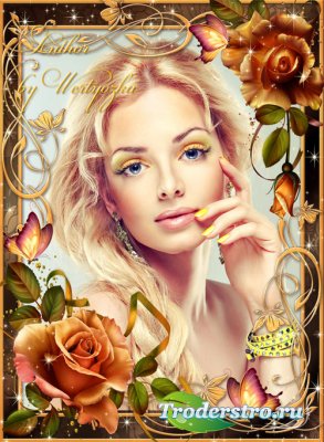 Рамка для фотошопа - Розы, бабочки и золотые орнаменты