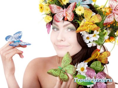 Шаблон для Photoshop - Милашка в красивом веночке с бабочками