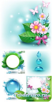     ,  / Eco background with flowers and bu ...