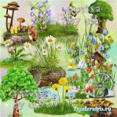 Летний PNG клипарт - Цветы, лужайки, деревья