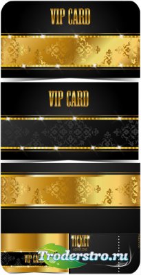        / Black vector vip card with golden decor