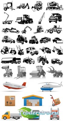 Silhouettes helicopter excavator loader truck vector
