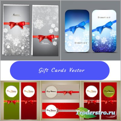 Blue gift cards with snowflakes and ribbons (vector)